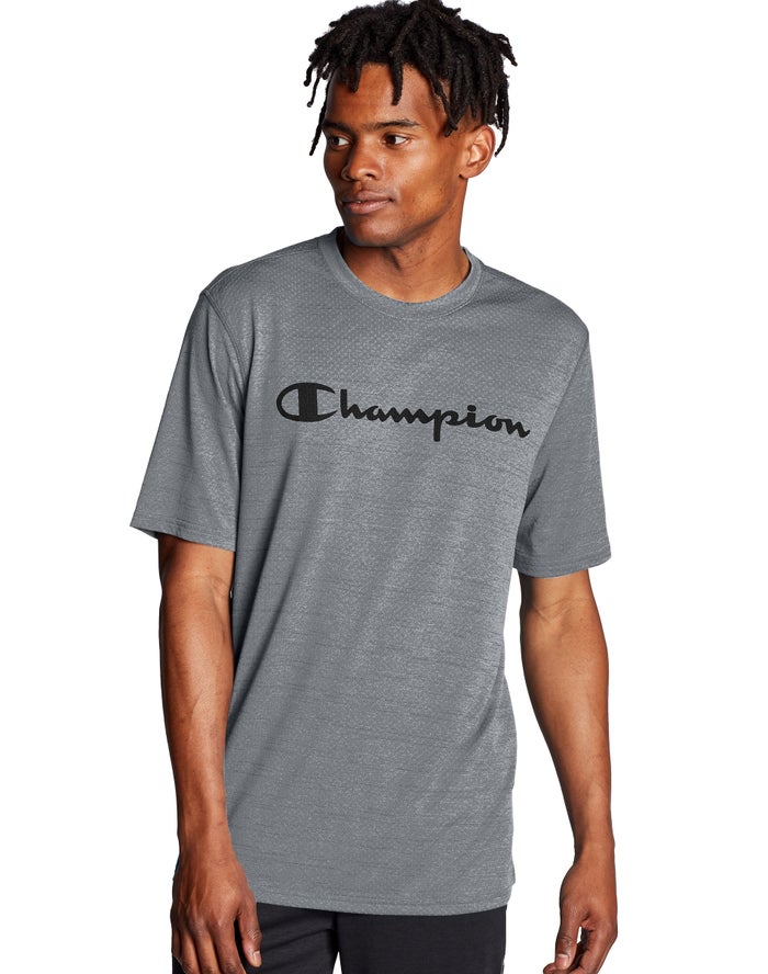 Champion T-Shirt Heren - Grijs - Double Dry® Heathered Mesh Textured ( 458329-MDA )